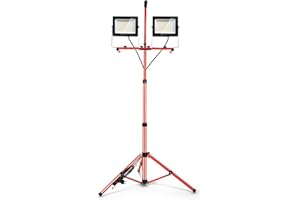 ‎KINGWEN Kingwen LED Baustrahler mit Stativ 2x100W Arbeitsstrahler mit Stecker 20000 Lumen LED Arbeitsleuchte mit Stativ 5000K HöHenverstellbar LED Strahler mit Stativ 360 Grad Drehbar IP65 Baustellenlampe