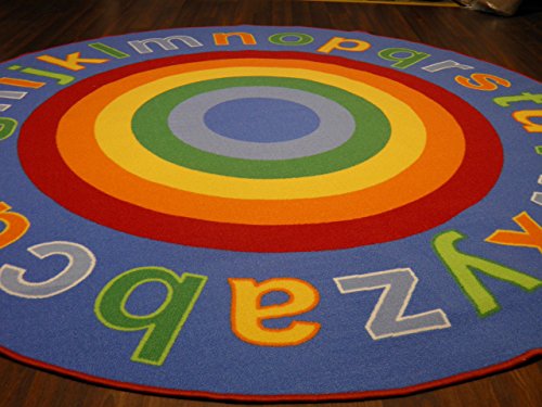 Non Slip Kids Alphabet Rainbow Large Circular Play Mat /Rug 200cm x 200cm Hours Of Fun