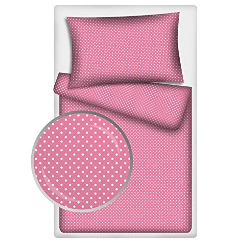 KiGATEX Kinderbettwäsche Pünktchen 2-TLG. 100% Baumwolle 40x60 + 100x135 cm mit RV (pink-Weiss)
