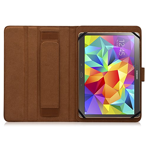 MANNA UltraSlim Universal-Schutztasche für Tablets mit 8 bis 10 Zoll Displaydiagonale | Kunstleder, braun , farblich abgesetzte Naht | EasyStand – in zwei Positionen aufstellbar | CleverStrap – Handgurt | Innenpolsterung aus braunem Mikrovlies - 2