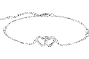 Cosie Lily Tobillera con Colgante en Forma de Doble corazón de Plata de Ley con circonita cúbica, Regalo para Mujeres