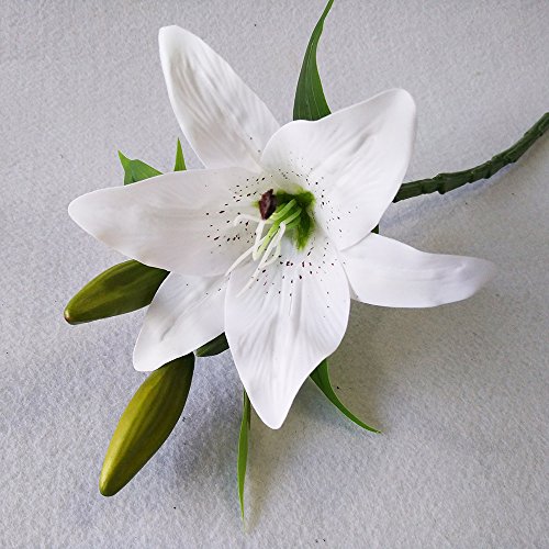 Weiße Lilie Bush künstliche Blume, NNIUK Lily Real Touch Parfüm-Lilien-Blumen-Blumenstrauß-Hochzeit/Graves/Vasen (5 Stück) - 3