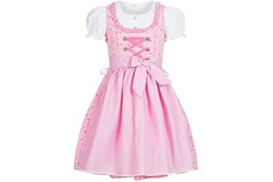 Nübler Dirndl Mädchen - 3 teiliges Set Dirndl Kleid mit Trachtenbluse und Schürze traditioneller Stil - Moderne bayrische Tracht, Linda Rosa