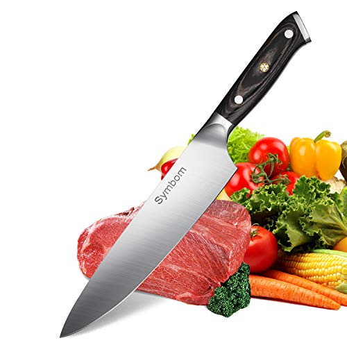 Symbom Cuchillo Chef - Cuchillo de cocina Razor Sharp con ecología original Mango ergonómico de Pakka - Cuchillo Chef de 20 cm con 3 remaches en el mango