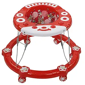 ODELEE Musical Baby Activity Cat Face Foldable Baby Walker for Kids with Music and Light Age 6 Month+ (Red)