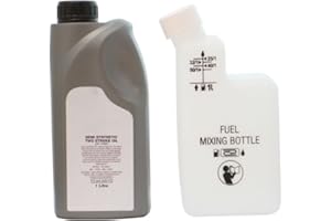 ROCWOOD 1 Litre Of 2 Stroke Oil With Fuel Petrol Mixing Bottle Ideal For Chainsaw Strimmer Brushcutter Cut Off Saw Motorbike Lawnmower Scooter Moped 25:1 40:1 50:1