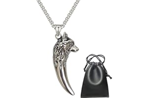 ZFSBRTL Collier Viking Pendentif Tête de Loup Celtique, Odin Dent de Loup Bijoux en Acier Inoxydable Cadeau Amulette Punk Vintage Nordique - Chaîne de 60 Cm Hommes Et Femmes