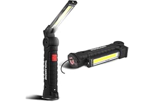 SunTop Lampe de Travail Rechargeable Lampe Atelier COB Torche Lampe de Poche Base magnétique 5 Modes Lumière pour Camping Lampe Garage, Camping, d'urgence, etc