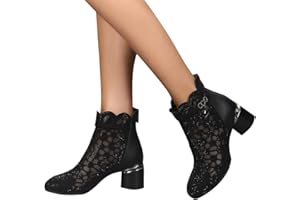 Minetom Damen Pumps Schuhe Elegant Spitze Blumen Blockabsatz rutschfest Mesh Strass Abend Party Braut Schuhe