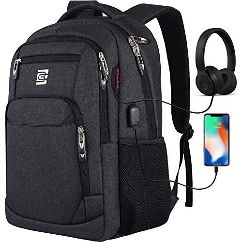 Travel Laptop Backpack with USB Charging&Headphone Port,Anti-Theft Business Laptop Backpack with Breathable Padded Shoulder Strap, Water Resistant 15.6'' Computer Rucksack for School/Work/Travel