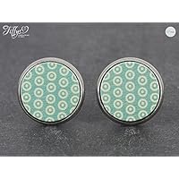 Ohrstecker Edelstahl Cabochon 12mm Holz Kreise Punkte Motiv mint weiß