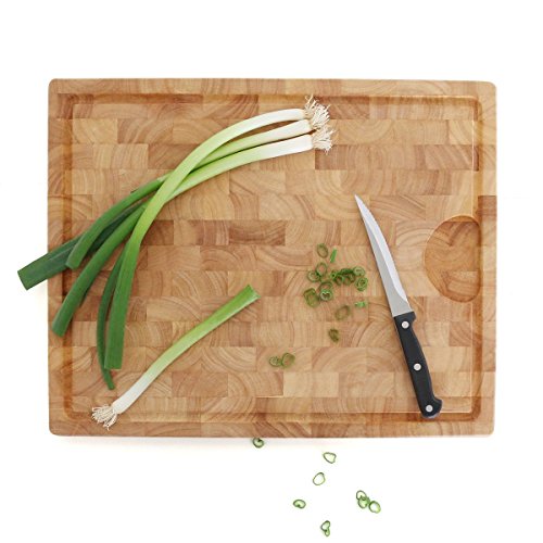 Continenta Mosaik-Tranchierbrett mit Rille für Fleischsaft, Schneidebrett und Küchenbrett aus Gummibaum Stirnholz, Größe: 42 x 34 x 2,7 cm - 3