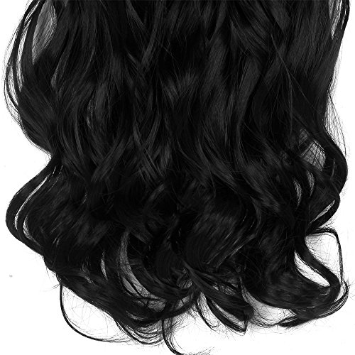 Neverland 22 Inch 7 Pcs 16 Clips in Full Head Hair Extensions Wavy Curly Hairpiece Costume Wig for Cosplay Party  Natural Black 