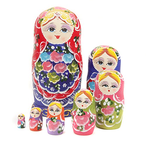 NuoYa005 Beautiful Set of 7 Cutie Nesting Dolls Matryoshka Madness Russian Doll Wooden Wishing Dolls Toy by safeinu