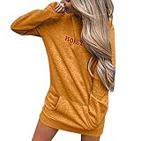 iHENGH Neujahrs Karnevalsaktion Damen Frühling Sommer Rock Bequem Lässig Mode Kleider Frauen Röcke Womens Brief Langarm Solide Patchwork Lässige Lange Mit Kapuze Sweatershirt Kleid