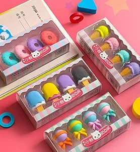 LIGHTER HOUSE Imported Stuff Cutest New Arrival Donuts Ice Cream Cup Cake Erasers ? B?Day Return Gift Party Idea for Kids Birthday (04 Packs/16 PCS./lot)