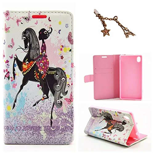 Uming® L Rhinestone Pretty Girl Series Colorful Pattern Print PU case [* for IPhone 5C IPhone5C *] Flip Holster with Bling Shiny Glitter Diamond Stand Holder Card Slot Wallet Hasp Magnet Button Buckle Shell Cover Bag- Horse riding