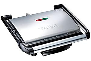 TEFAL GC241D Illico Grill Elektryczny, 2000 W, funkcja panini, łatwe czyszczenie, nieprzywierająca powłoka, wielofunkcyjny, przechowywanie w pionie, Srebrny/Czarny, ‎