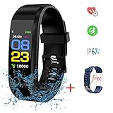 Lige Fitness Armband,Fitness Tracker, Aktivitäts-Tracker mit Pulsmesser, Wasserdicht Smart Armband mit Kalorienzähler, für Männer Frauen Kinder Kompatibel mit Android & IOS, Schwarzer Pedometer …