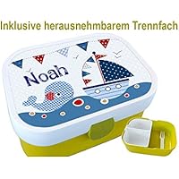 Kindergarten Brotdose mit Name, Mädchen, Jungen, Wal-Segelschiff, Schule, Kita, personalisiert, Lunchbox, Brotzeitdose, Vesperdose, Vesperbox, ginidesign
