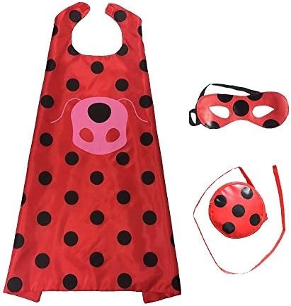 HuangWeida Ladybug Marinette Picnic Ball Play games Birthday Gift Costume For Girls Cosplay Kids Party Clothes Mask Superman Cloak (Red)