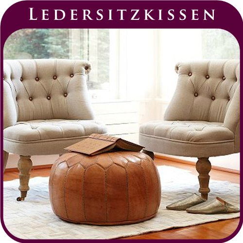 ALMADIH Leder Sitzkissen braun Vintage aus echtem Ziegenleder - 100 % Handarbeit - Pouf Sitzhocker Ottoman orientalische marokkanische Lederkissen Ledersitzkissen Bodenkissen Lederhocker Sitzsack Pouffe Kissen (braun Vintage) - 