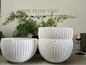 Home Decor Stuff Balcony Hanging Planters | UV Treated Plastic Pots with Hanging Chains (Pack of 4) White Color | Size (8 inches Diameter)