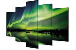 murando - Wandbilder XXL Polarlicht 200x100 cm - Vlies Leinwandbild 5 Teilig Kunstdruck modern Wandbilder XXL Wanddekoration Design Wand Bild - Nordlicht Island Nacht c-B-0290-b-o