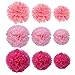 Produktbild LuLyL 27 Stück Seidenpapier-Pompons zum Aufhängen von Seidenpapier für Hochzeit Geburtstag Party Dekoration (Pink, Hellrosa und Rose)