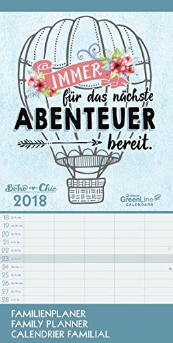GreenLine Sheepworld Boho Familienplaner 2018 - Wandkalender, Familienkalender - 23 x 45,5 cm
