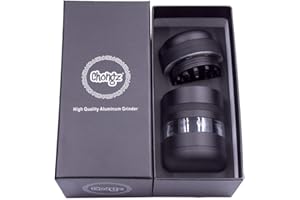 VASTU Chongz 7 Part Grinder, 55mm Pod, Premium Grade Quality Aluminium, Screen Chamber, Stainless Mesh, Glass Jar Body for Tobacco Spice Herbs (Black)