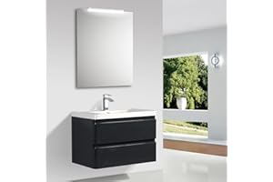 YELLOWSHOP Yellow shop - Mobile Bagno Sospeso Cm 100 in Legno Completo di Lavabo in Marmoresina con E Senza Specchiera A LED Meg Varie Colorazioni Graphite Lucido Completo (Mobile + Lavabo + Specchiera)