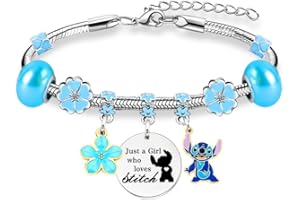 Gamtoise Stitch Bracelets Bracelets Gift for Girls Silver Pendant Adjustable Jewellery Stitch Cartoon Reminder Gift for Daughter Sisters Friends Colleague Birthday Christmas