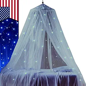 Canopy Princess Girl Round Hoop Pastoral Lace Full Queen Bed Mosquito Net (Light Blue)
