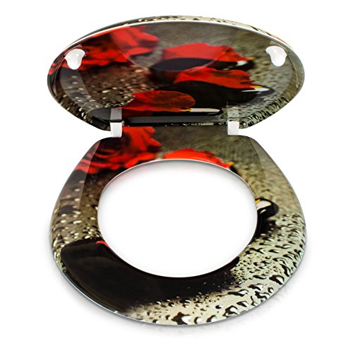 WC Sitz mit Absenkautomatik – „Rosenblüten“ Design – Toilettendeckel mit Motiv aus Duroplast inkl. Montagesatz – VENKON - 5