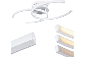 HOFSTEIN Lampa sufitowa LED Guinea, ściemniana lampa sufitowa z metalu w kolorze białym, 20 W, 2600 lumenów, barwa światła 3000 K, ściemniana za pomocą włącznika światła