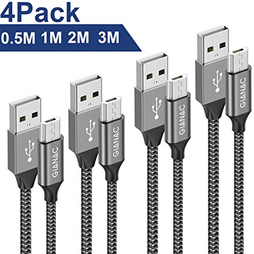 Micro USB Cable,[4-Pack 0.5M 1M 2M 3M] Nylon Braided Fast Charger Micro USB Chargering Cable For Android Samsung Galaxy S7/S6/S5, Huawei P Smart, Xiaomi, Nokia, Sony,Kindle, PS4-Grey