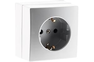 Zenitech, toma Schuko Bel'Vue de 16 A para montaje en superficie, color plateado o blanco, compatible con molduras estándar, mecanismo extraíble, instalación rápida