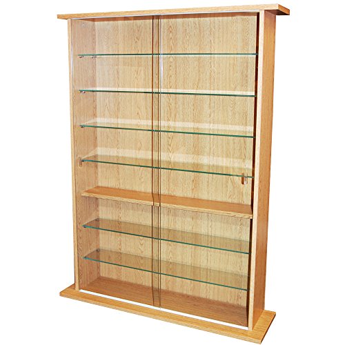 BOSTON - Glass Collectable Display Cabinet / 600 CD / 255 DVD Storage Shelves - Beech