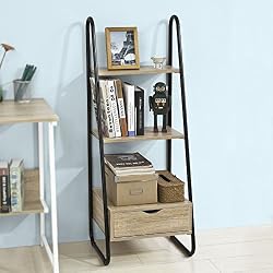 SoBuy® FRG219-N Bibliothèque Étagère Style échelle de 3 Niveaux et 1 tiroir Structure en métal -L44cmxP36cmxH115cm