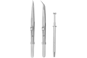 AMUSINGTAO 3Pcs Piercing Ball Grabber Tool Set, Diamond Tweezers, Jewelers Holder Pick up Tool, Stainless Steel Jewelry Locking Tweezers for Tiny Objects, IC Chip, Electronic Components and Gemstone
