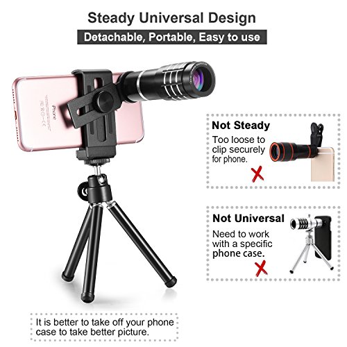 TECHO Professional 12X Zoom Teleobjektiv, Fisheye Objektiv, Weitwinkelobjektiv, Makroobjektiv fÃ¼r iPhone X 8 7 6s Plus SE, Samsung Galaxy S9 S8 S7 Edge Google und die meisten Smartphones