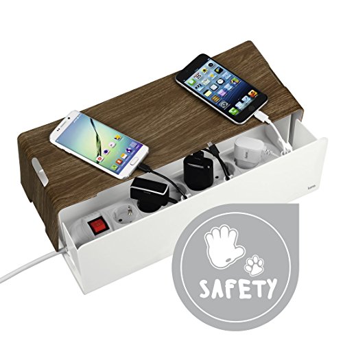 Hama Kabelbox Woodstyle Maxi in Holzoptik, 40 x 16 x 13 cm (B x T x H), mit Kabelclips und GummifÃ¼ÃŸen, WeiÃŸ