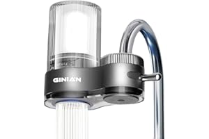 GINIAN Wasserfilter Wasserhahn Wasserfilter Für Den Wasserhahn Trinkwasser-Filter für Zuhause Küche Aktivkohle Wasserhahnfiltersystem Reduziert Chlorgehalt Pestizide Schwermetalle (Body + Cartridge)