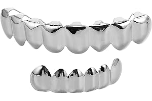 PRETYZOOM Hip Hop Teeth Grills Fake Punk Hip Hop Zähne Mund Oben Unten Diamond Strass Zähne Halloween Musikfestival Party Hip Hop Rapper Kostüm Zubehör Dekoration Ornament Silber