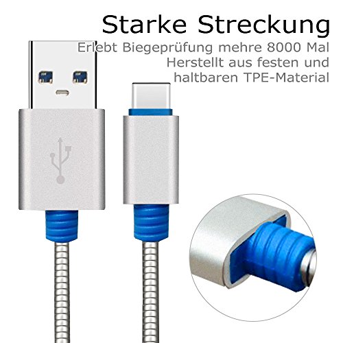 Kingwell USB Typ-C 3.0 Datenkabel (USB Type-C 3.0 data cable) aus rostfreier Edelstahl Datenkabel (3,3 Ft/1M) und Ladekabel für Handy, wie Samsung, Google, Huawei etc, und Tablet mit USB Type-C Stecker, flexibel und bruchfest - 4