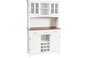 COSTWAY Large Kitchen Storage Cabinet, Freestanding Buffet Cupboard with Adjustable Shelves, Tempered Glass Doors, 9 Wine Compartments & 3 Drawers, Wooden Tall Sideboard for Living Room Office (White)
