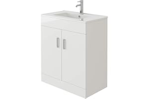 VeeBath Sphinx High Gloss White Free Standing Basin Vanity Cabinet Unit & Rectangular Sink - 700mm