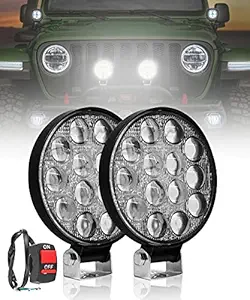 FABTEC Bike LED Focus Beam Fog Light 14 LED 3D Lens Round Light Off-Roading With On-Off Switch for All Bikes light (Set of 2)