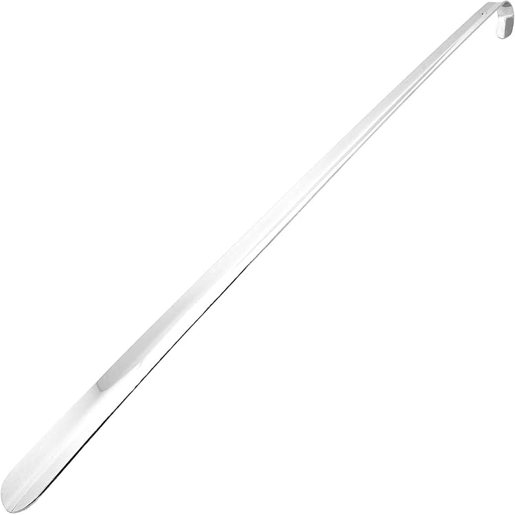 TYGA STORE Chausse-pied en métal – 42 cm de long manche, chausse-pied avec poignée en cuir, pour hommes, femmes et enfants, Noir/blanc